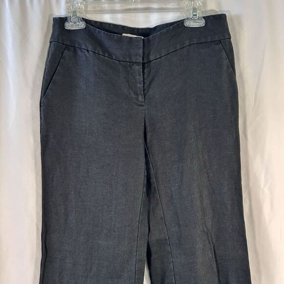 LOFT 100% Linen Pants Women's 2 Solid Black Low Rise Zip Hook Eye Lightweight - Picture 2 of 9